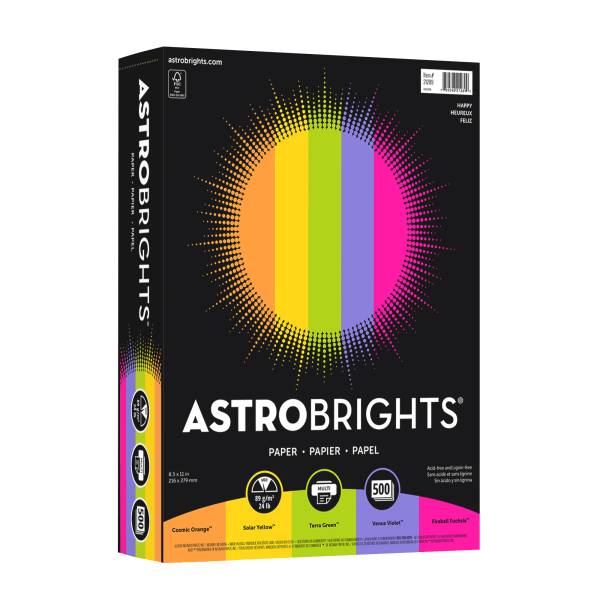 Astrobrights Color Paper 8.5 X 11 Inches 24 Lb/89 Gsm Happy 5-color Assortment