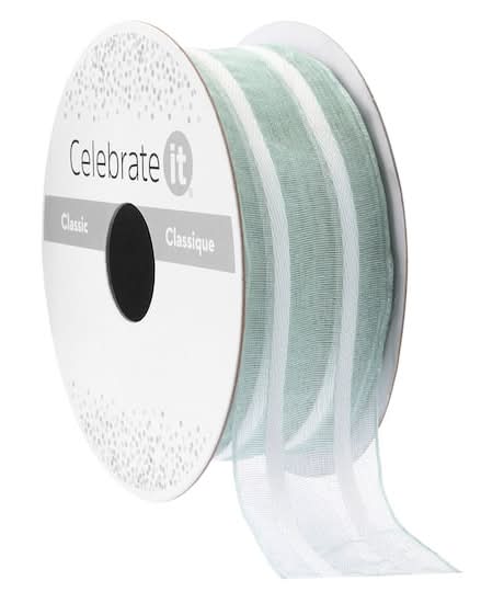 1" X 3Yd. Sage Striped Organza Ribbon By Celebrate It Classic