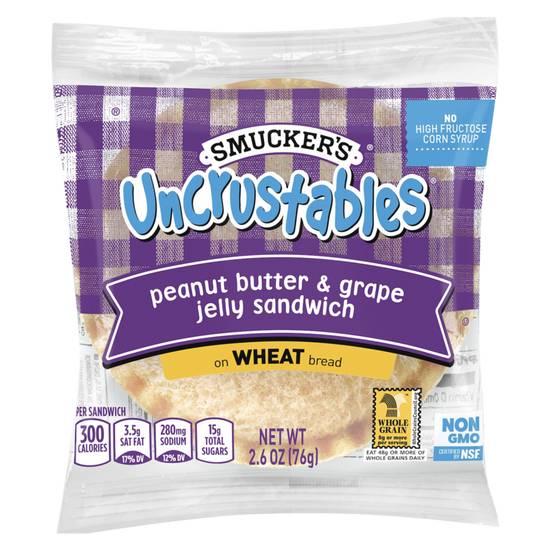 Order Smucker's Frozen Uncrustables PB & Grape Jelly on Wheat 1ct 2.6oz food online from Everyday Needs by Gopuff store, Norfolk on bringmethat.com
