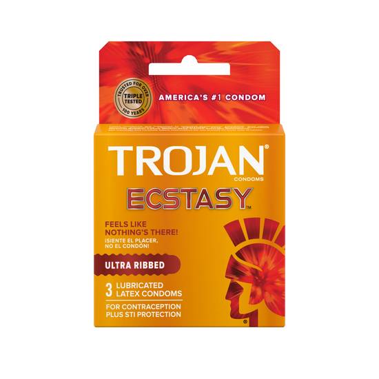 Trojan Ecstasy Ultra Ribbed Latex Condoms, 3 CT