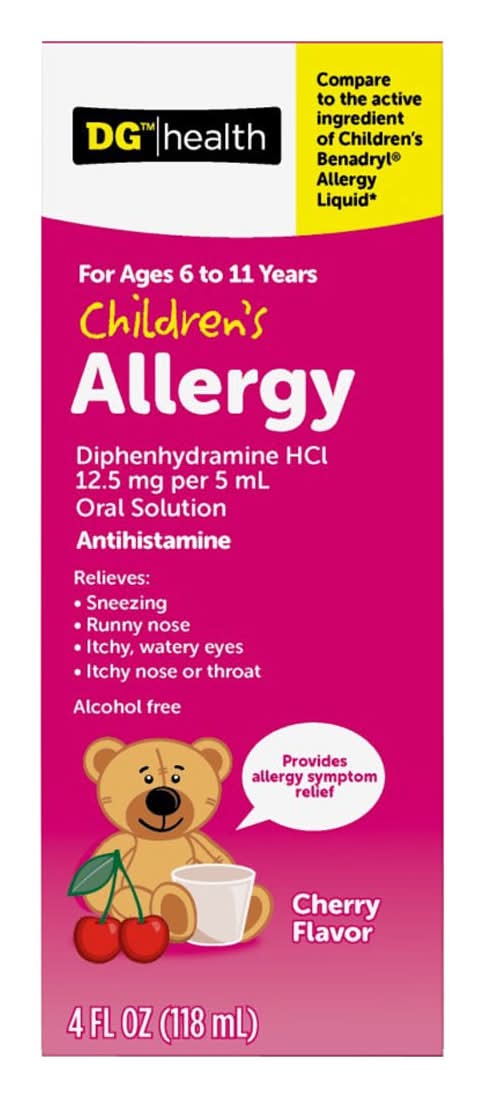 Children'S Allergy Relief Liquid Medicine With Diphenhydramine Hcl Cherry Flavor 4 Fl Oz