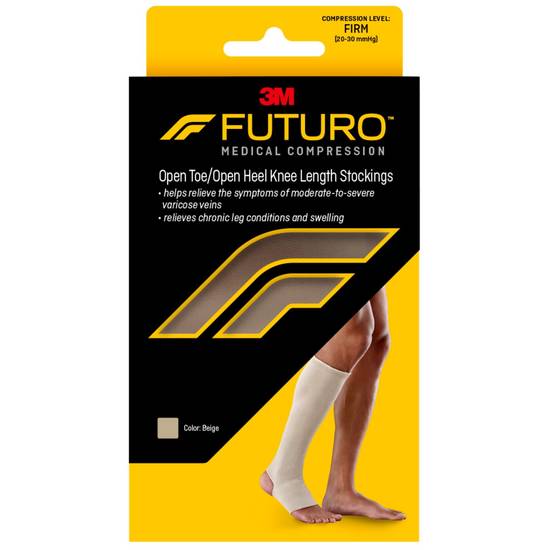 FUTURO Open Toe/Heel Therapeutic Knee Length Stockings for Men and Women, Large, Beige