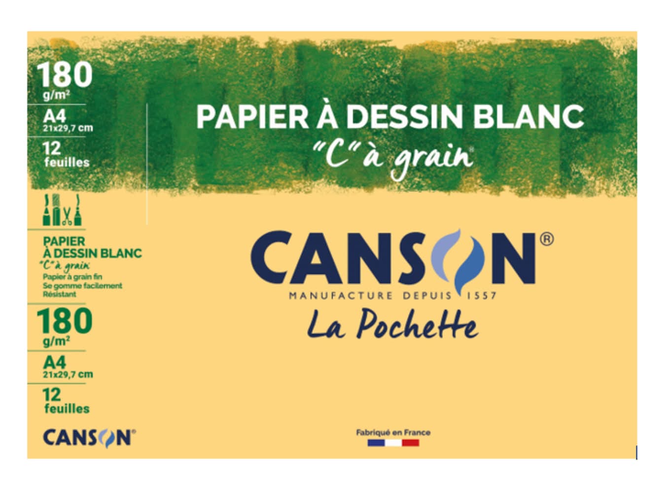 Canson - Pochette papier à dessin blanc 12 feuilles a4 (166g)