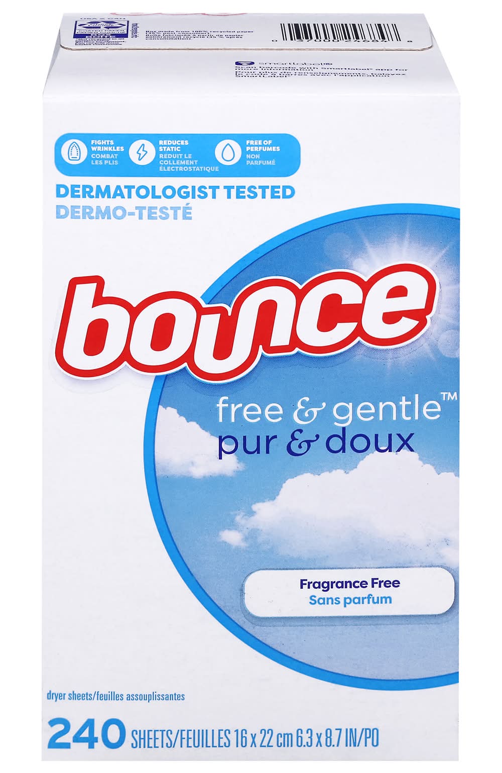 Bounce Free & Gentle Dryer Sheets, 6.3 * 8.7in (1.1 lbs, 240 ct)