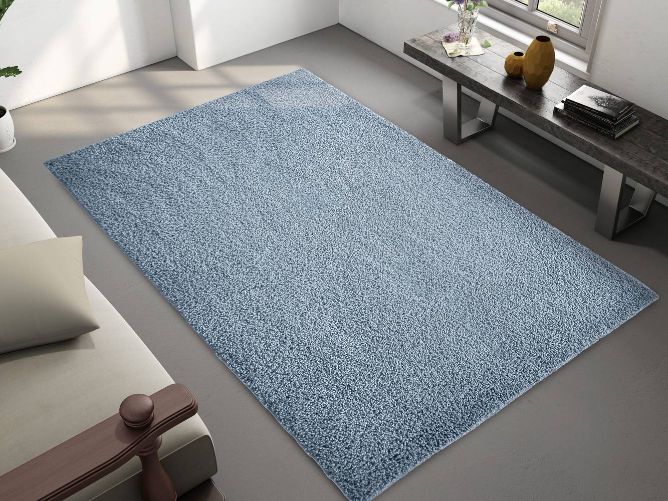 Style Selections 8 X 10 (ft) Smoke Blue Indoor Solid Area Rug | JJ-POODLEDDAK08