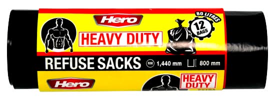 Hero XL, Black, Heavy Duty Refuse Sacks 80 L (12 pack)