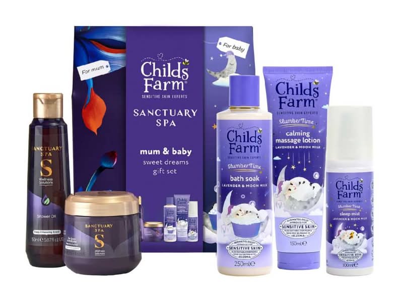 Childs Farm Mum & Baby Sweet Dreams Gift Set Sleep Routine For Baby & Sanctuary Spa De-Stress Shower Oil & Body Butter For Mum