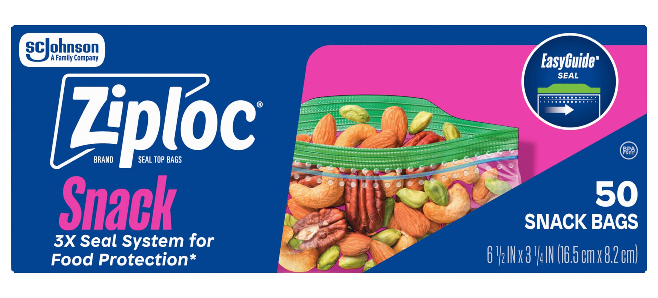 Ziploc Snack Seal Top Bags Bonus pack, 6.5in x 3.25in (50 ct)