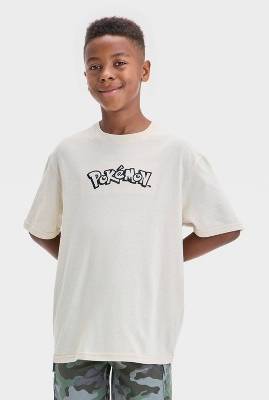 Boys' Pokemon Elevated Short Sleeve T-Shirt - Tan M: Cotton-Polyester Blend, Graphic Tee, Medium Size
