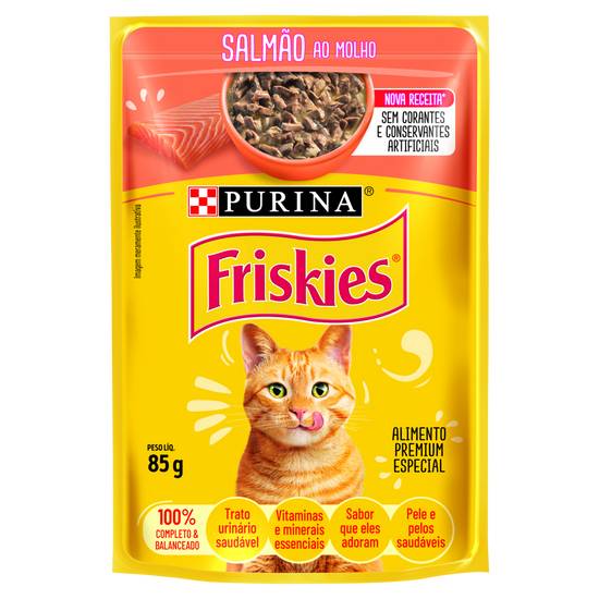 Purina ração úmida para gatos sabor salmão ao molho friskies (85 g)
