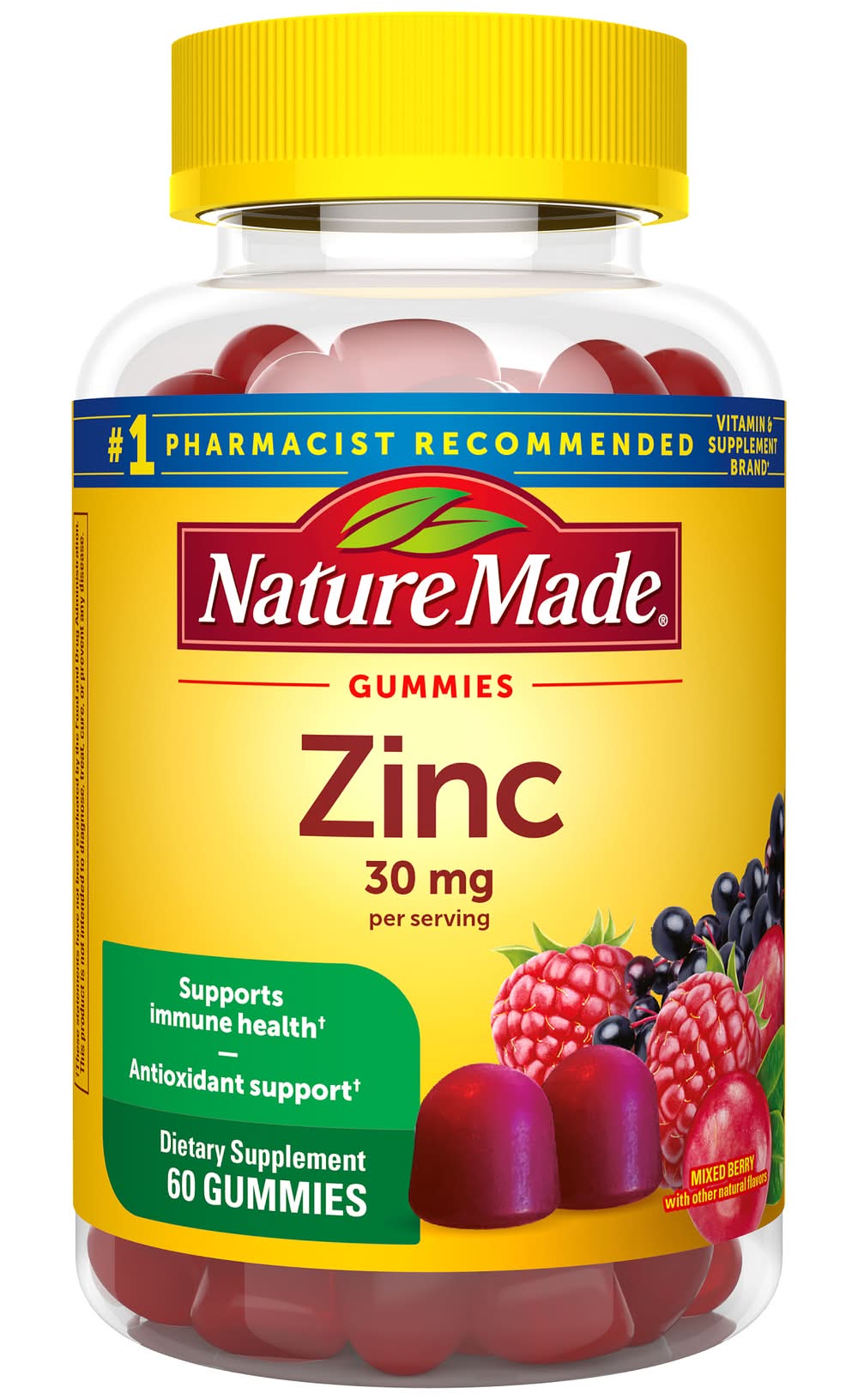 Nature Made Extra Strength Zinc 30 mg Gummies, Mixed Berry (60 ct)