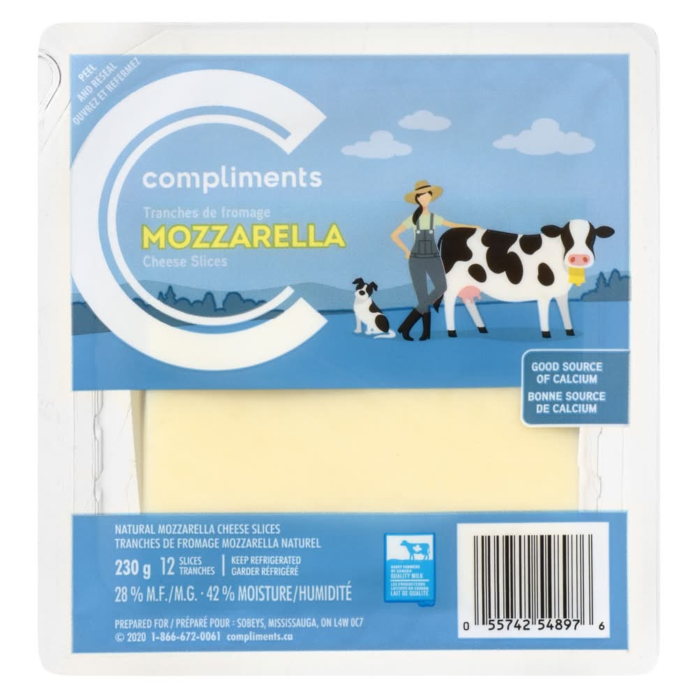 Compliments Sliced Mozzarella Cheese (230 g, 12 ct)