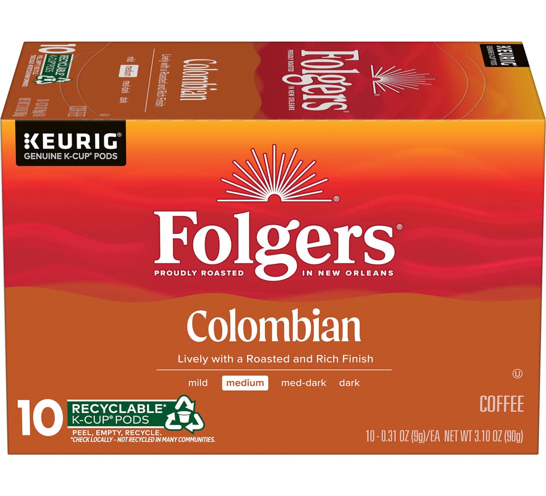 Folgers Colombian Medium Roast Coffee K-Cup Pods (0.31 oz, 10 ct)