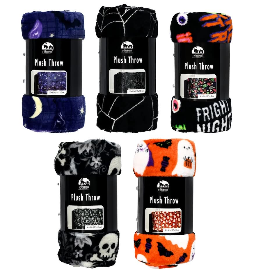 Halloween Print Fleece Throws, 10x60 in (5 pack)