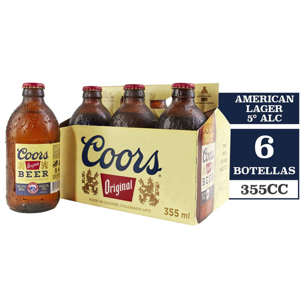 Coors cerveza lager original (6 pack, 355 ml)