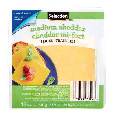 Selection tranches de fromage cheddar moyennes (12 unités) - medium cheddar cheese slices (12 units)