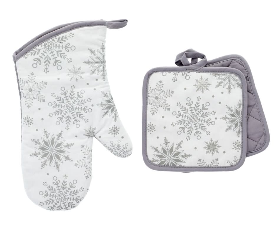 Snowflake Oven Mitt & Pot Holder With Glitter