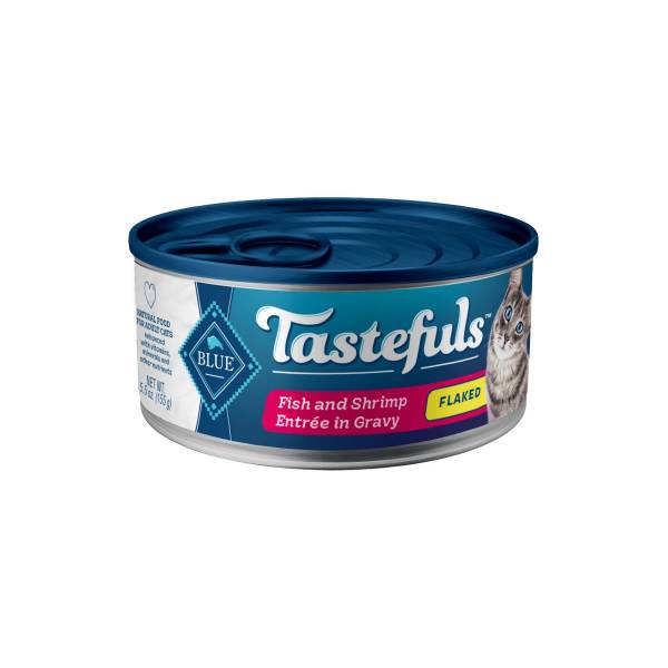 Blue Buffalo Tastefuls Flaked Wet Cat Food, Made with Natural Ingredients | Fish and Shrimp Entrée in Gravy, 5.5-oz. Can