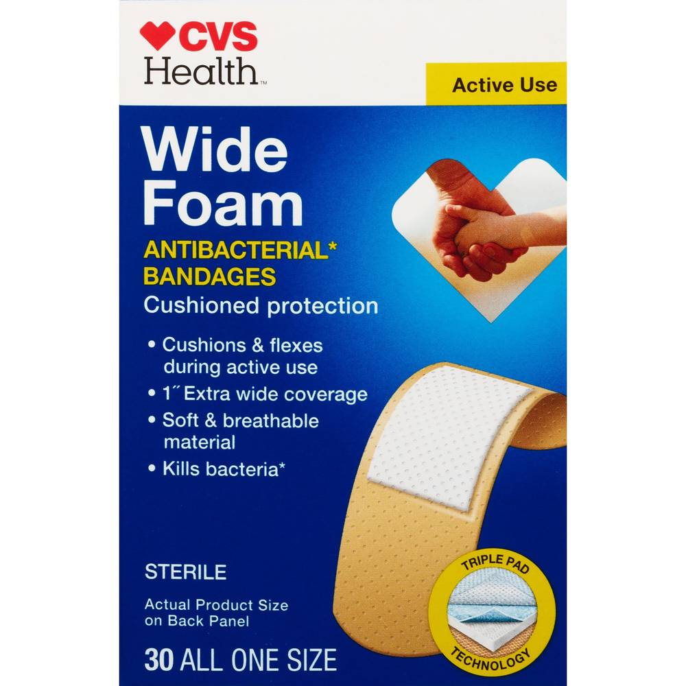 CVS Health Wide Foam Antibacterial Bandages, 30 CT
