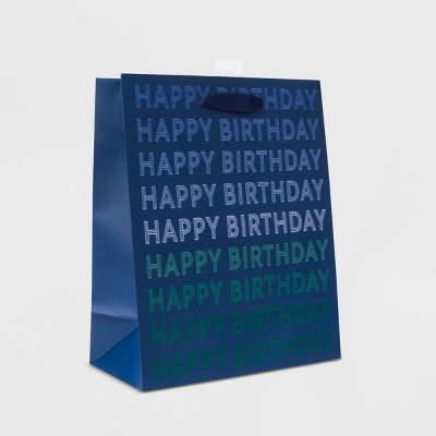 Spritz Cub Happy Birthday Paper Gift Bag, Navy Blue