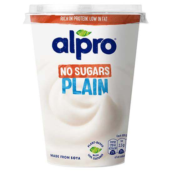 Alpro Plain Unsweetened No Sugars Plant-Based Alternative To Yoghurt