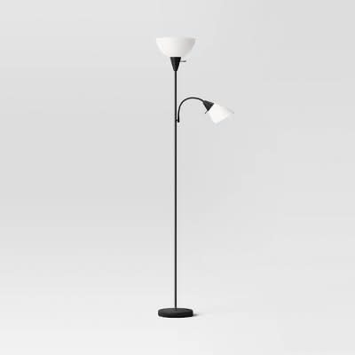 Room Essentials Torchiere With Task Light Floor Lamp, Black