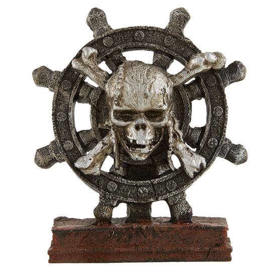Top Fin® Wheel & Pirate Skull Aquarium Ornament