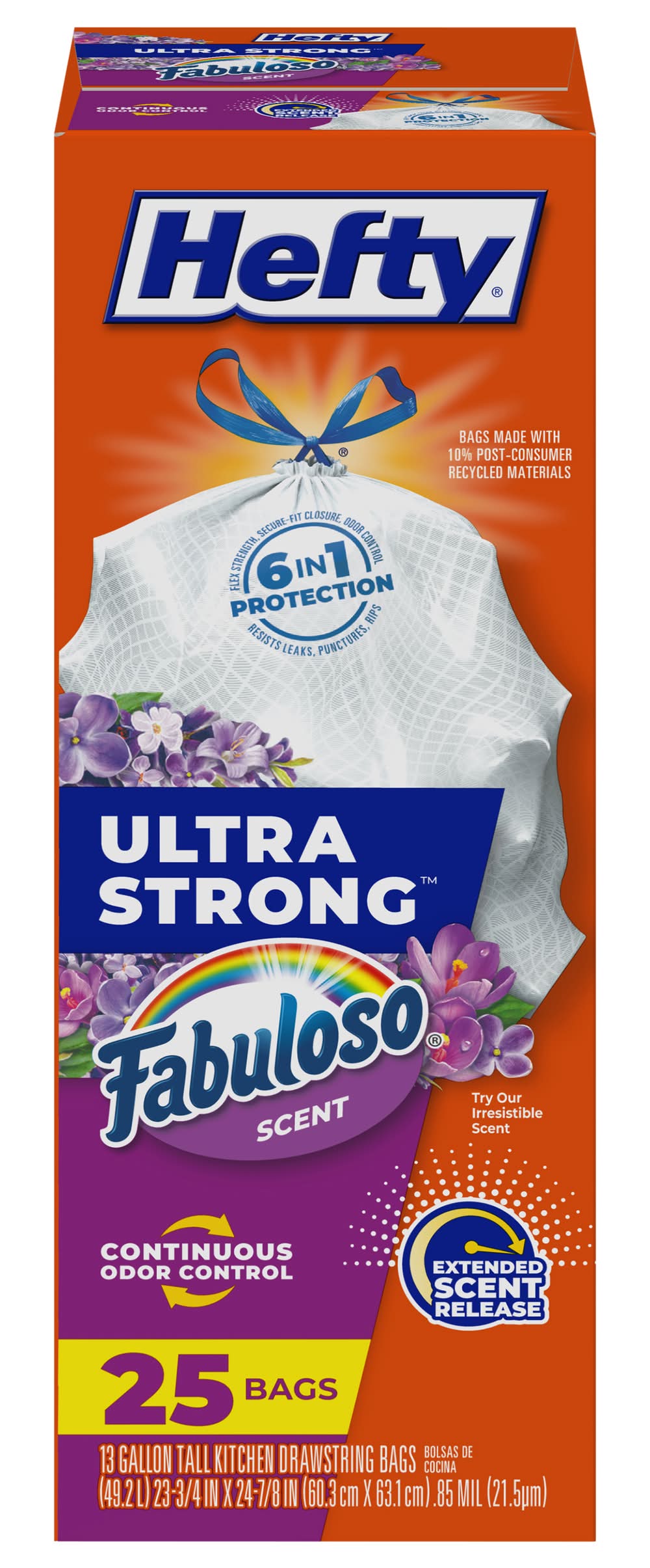Hefty Ultra Strong Fabuloso Scent Drawstring Bags, 23-3/4 in x 24-7/8 in (25 ct)