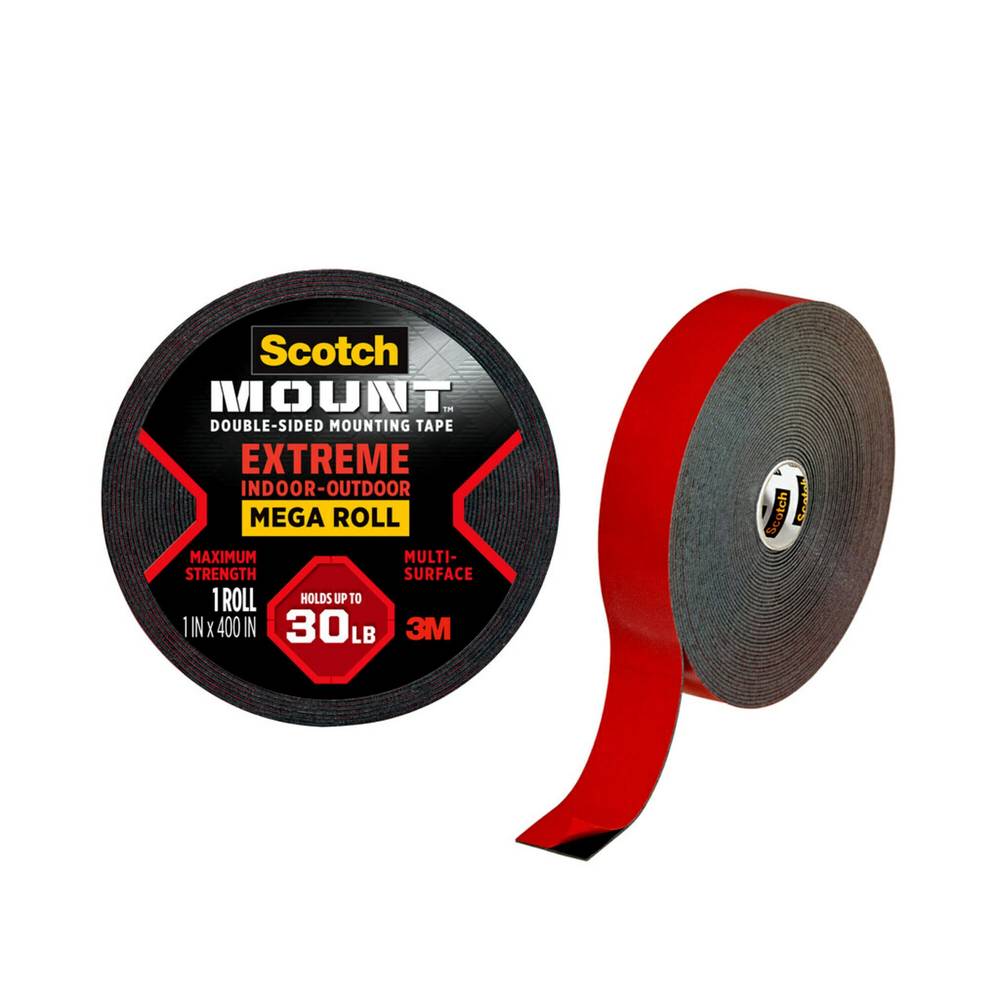 Scotch-Mount Extreme Double-Sided Mounting Tape Mega Roll, 1 in X 400 In, Black (1 roll/ct)