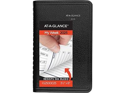 AT-A-GLANCE 2025 Weekly Book Planner With Faux Leather Cover, Black