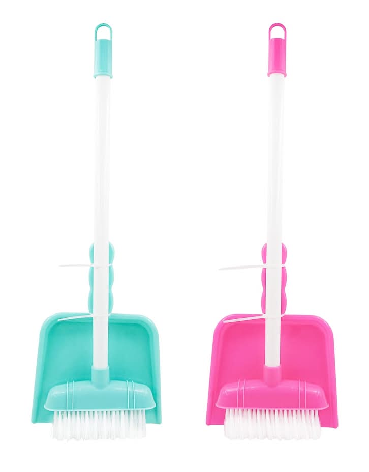Kids Play Mini Kitchen Brooms & Dust Pans, Teal-Pink (4 ct)
