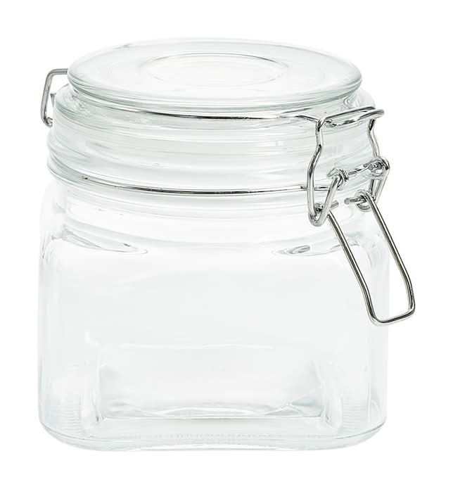 Square Glass Jars With Clasp Lids 20 oz, Clear (4 ct)