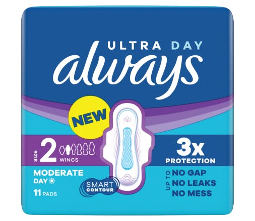 Always Size 2, Ultra Day Sanitary Pads With Wings (11 pack)