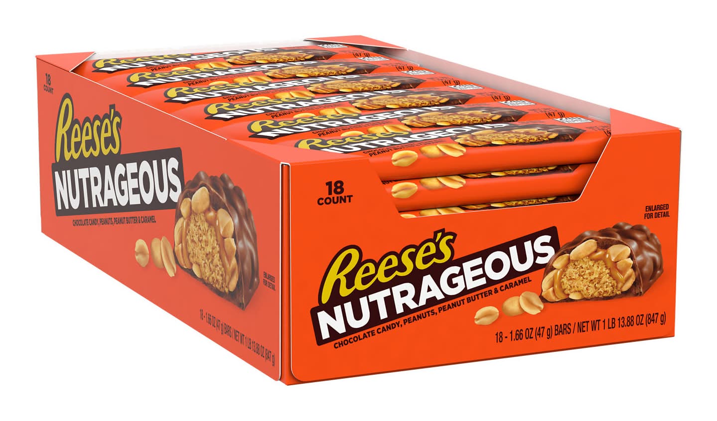 Reese's Nutrageous Milk Chocolate Peanut Bar, Peanut Butter-Caramel (1.66 oz, 18 ct)