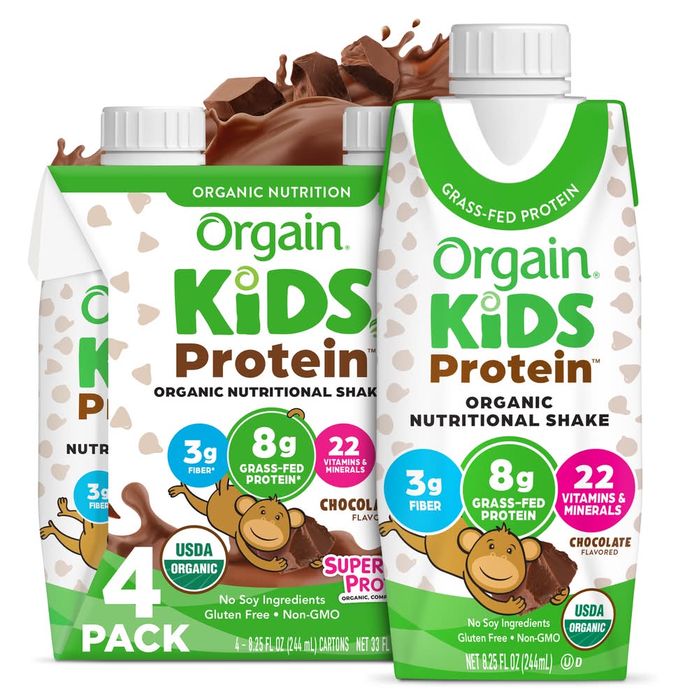 Orgain Kids Organic Protein Nutritional Shakes, Chocolate (4 x 8.25 fl oz)