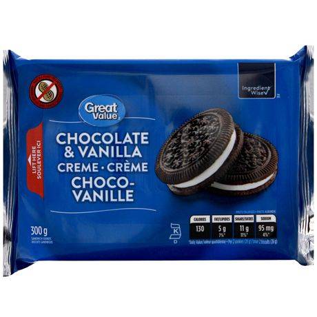 Great value crème choco-vanille biscuits sandwichs great value (300 g) - chocolate & vanilla cookies (300 g)
