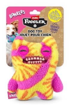 Bonkers Old Tooth Squeaky & Plush Dog Toy, 8 in, Yellow-Pink