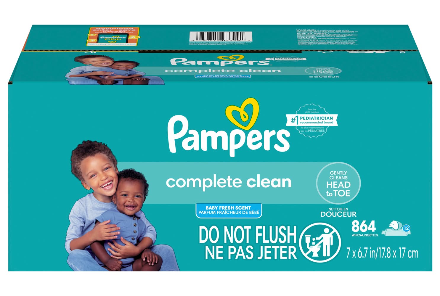 Pampers Complete Clean Baby Wipes, Fresh, 7x6.7 in (12 x 72 ct)
