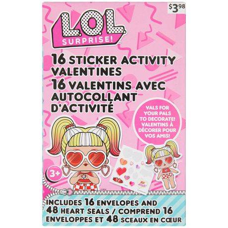 Cartes de Saint-Valentin à autocollants LOL, Activité autocollants, Multi-couleurs, 16 Compte