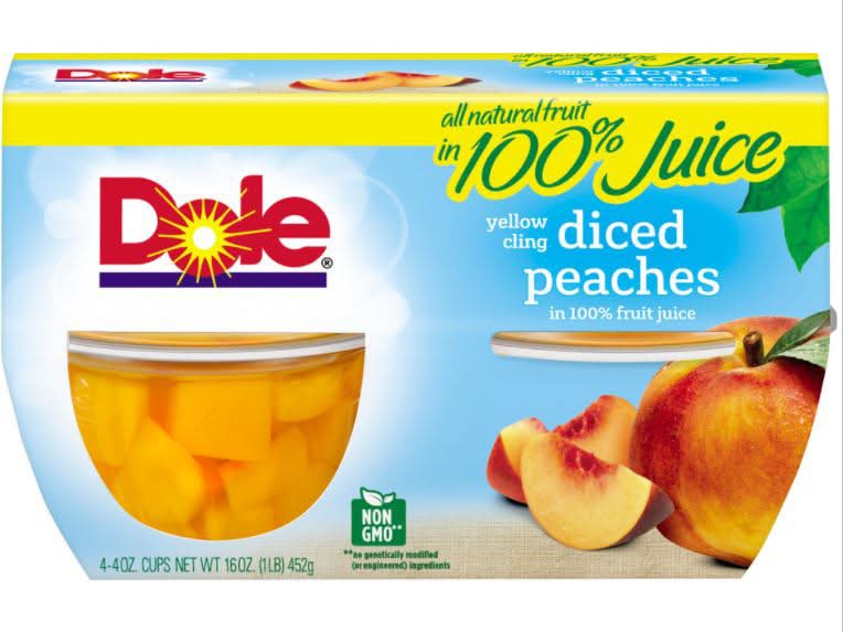 Dole Yellow Cling Diced Peaches in 100% Fruit Juice (4 x 4 oz)