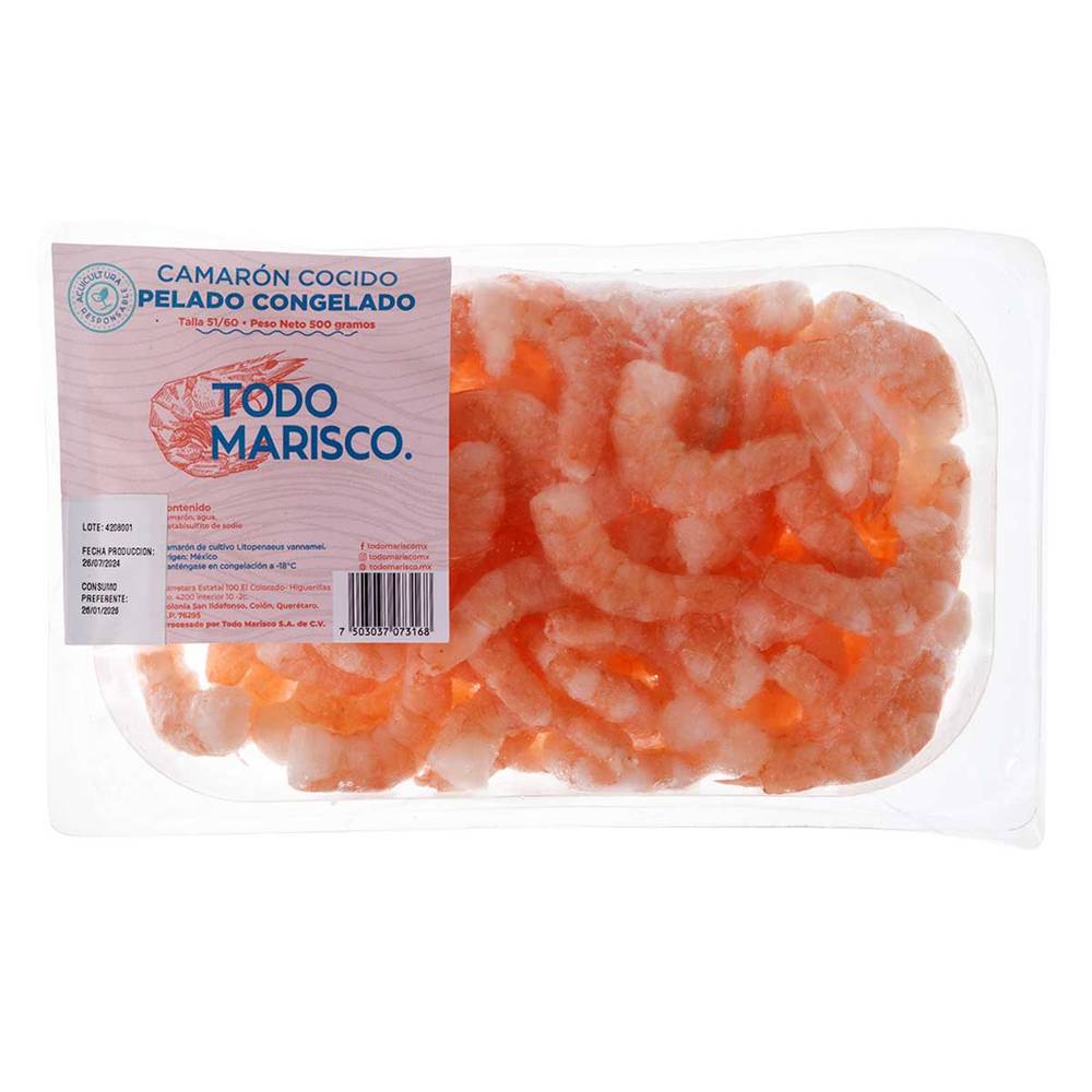 Todo Marisco · Camarón cocido pelado congelado, 51/60 (500 g)