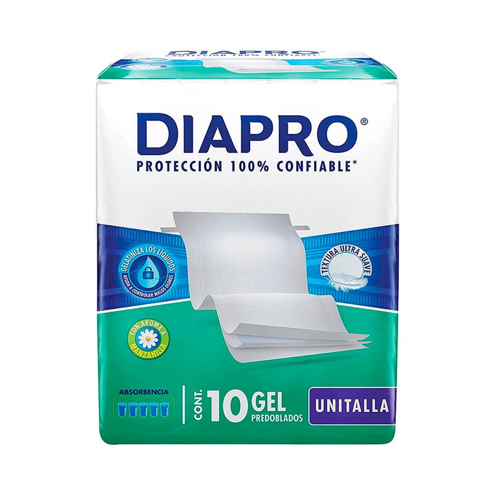 Diapro pañales predoblados gel unitalla (paquete 10 piezas)