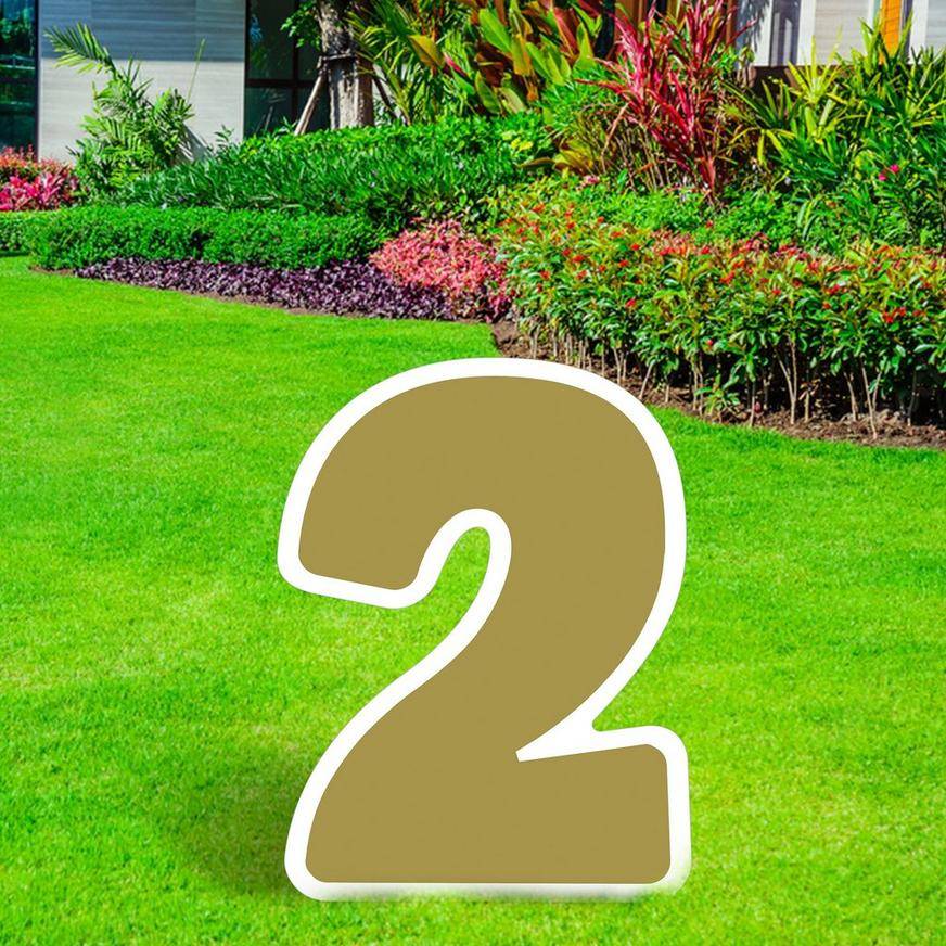 Gold Number (2) Corrugated Plastic Yard Sign, 24in