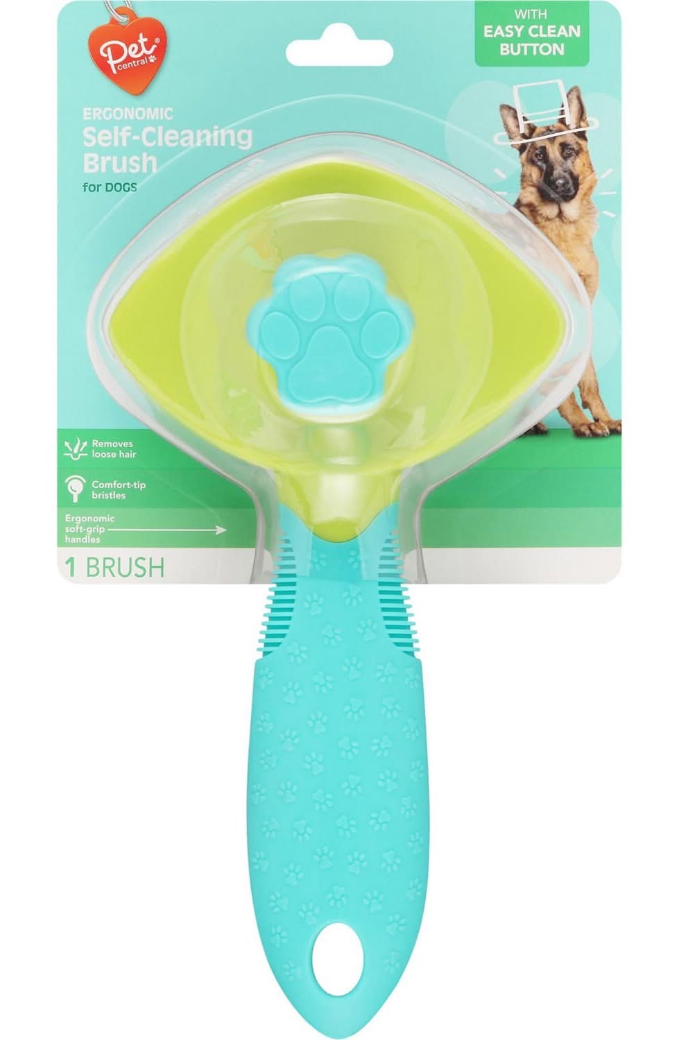 Pet Central Ergonomic Self-Cleaning Brush For Dogs