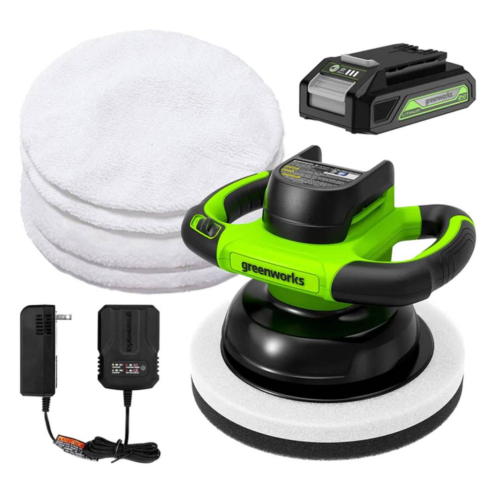 Greenworks 24V 10-Inch Cordless Buffer & Polisher, With 4 Bonnets, 2Ah Battery And Charger Included