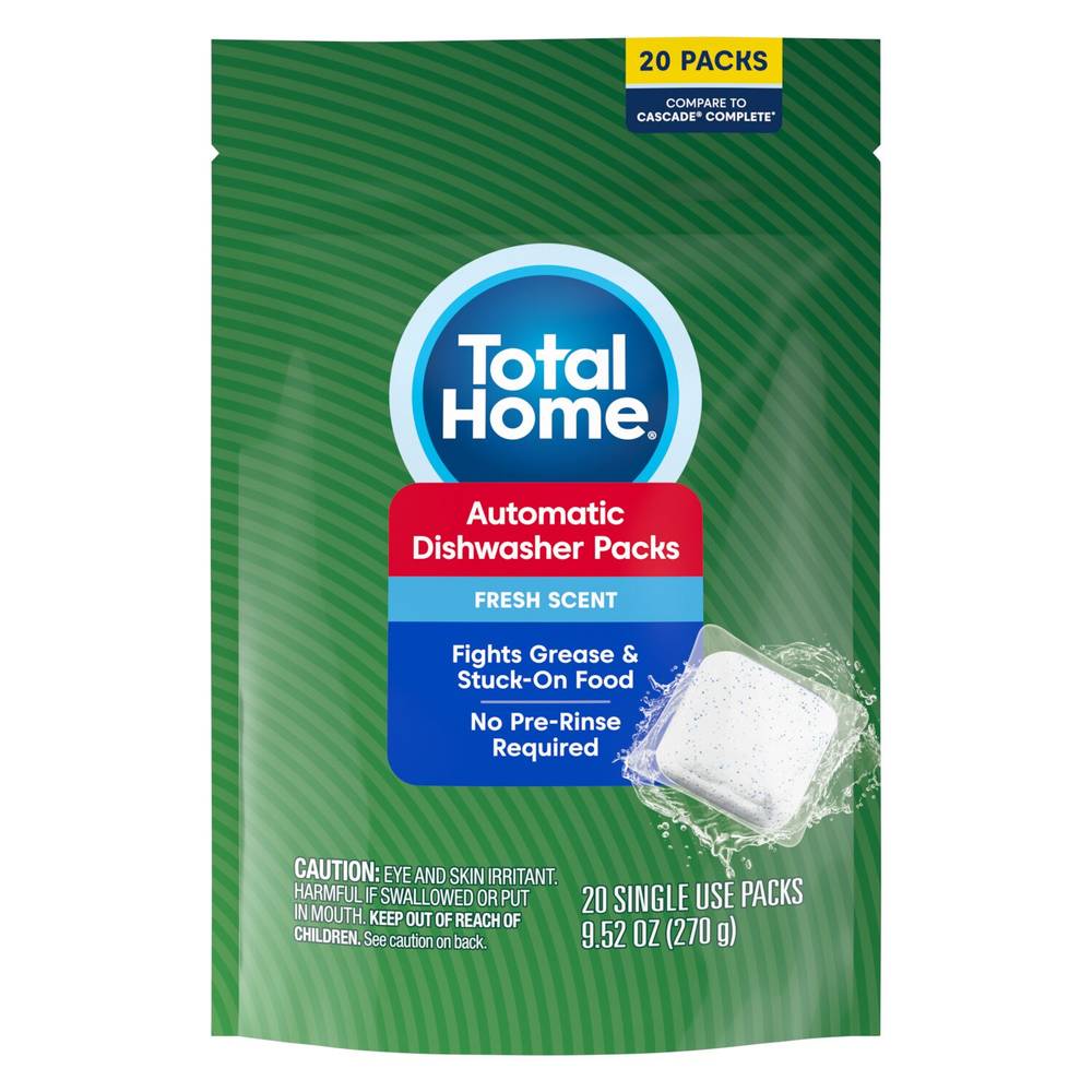 Total Home Automatic Dish Detergent Packs, Fresh Scent, 20 Ct