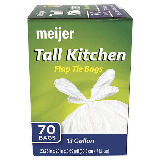 Mejier Tall Kitchen Flap Tie Bags, 13 Gallon, 70 ct