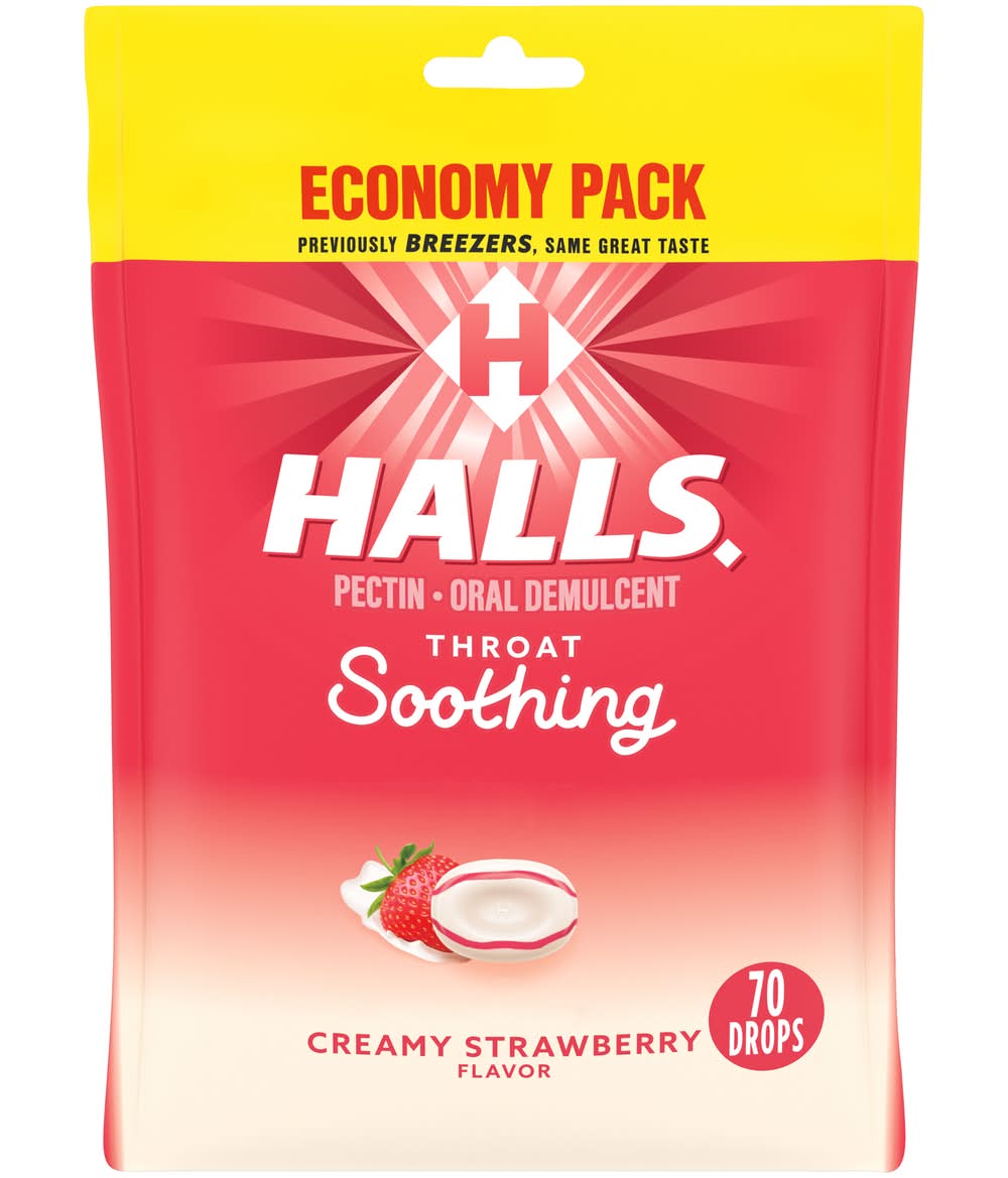 Halls Throat Soothing Drops Economy pack, Creamy Strawberry (70 ct)