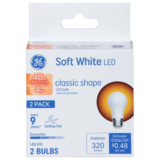 General Electric 4 Watts Soft White Classic Shape Led Light Bulbs (2 ct)
