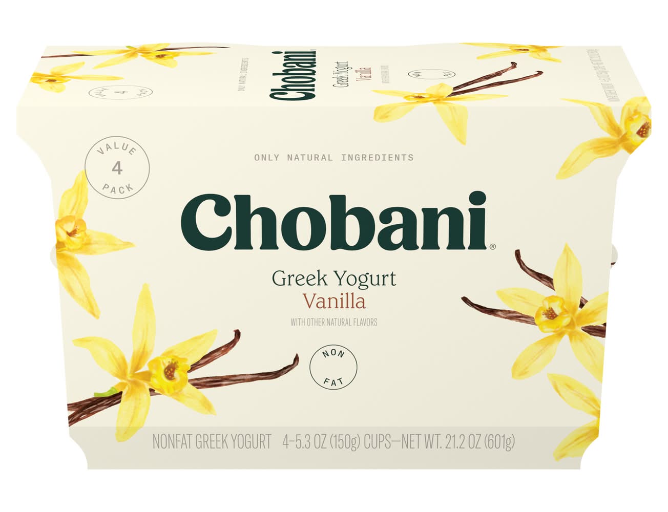 Chobani Nonfat Greek Yogurt Cups, Vanilla (4 x 5.3 oz)